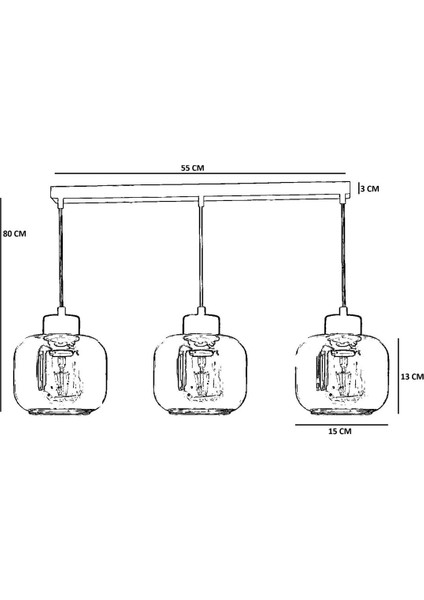 Parla 3 Lü Sıralı Siyah Füme Camlı Sarkıt fırsatları