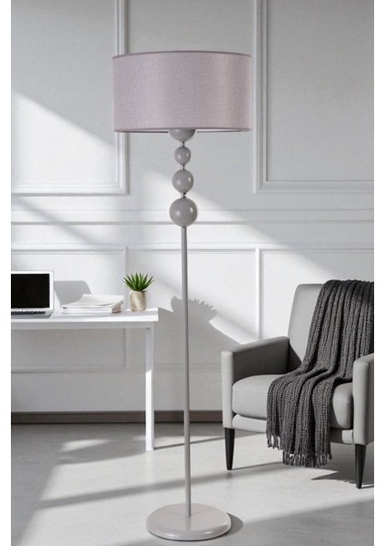 Hayal Gri Lambader Silindir Hasır Gri Abajurlu