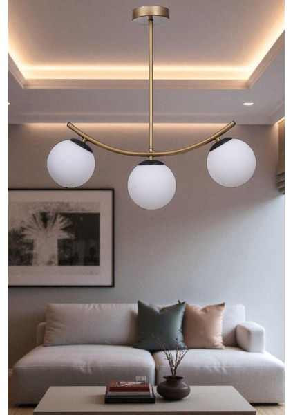 Velvet 3 Lü Eskitme Beyaz Camlı Plafonyer Avize