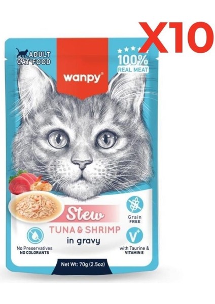 Stew Pouch Ton Balıklı Karidesli Yaş Kedi Maması 70G 10'lu Paket