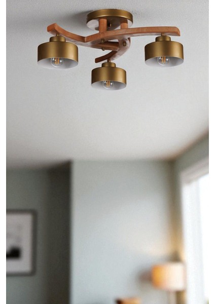 Weston 3 Lü Naturel Metal Başlıklı Plofonyer Avize