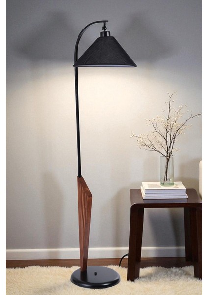 Aktan Ceviz Lambader Hasır Siyah Abajurlu