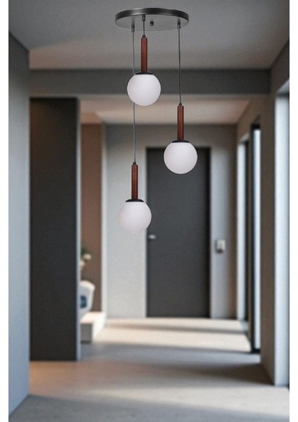 Işıl 3 Lü Tepsili Ceviz Beyaz Camlı Sarkıt