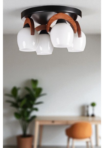 Helena 4 Lü Tepsili Beyaz Camlı Plafonyer Avize