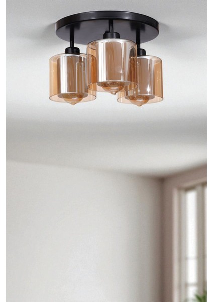 Yeni Sahra 3 Lü Tepsili Siyah Plafonyer Avize