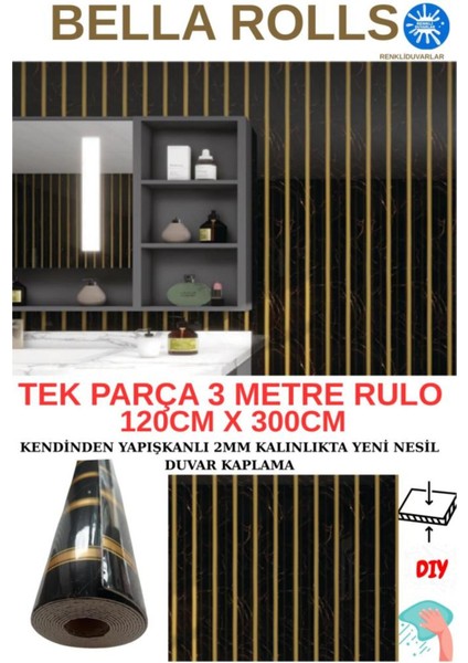 120X300 cm Mermer Desenli Siyah Yapışkanlı Duvar Paneli Rulo