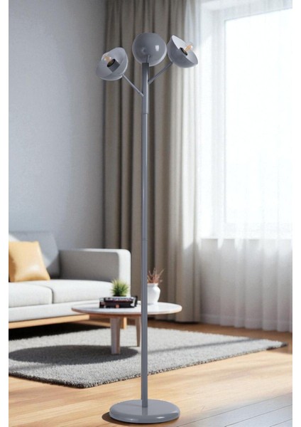 Küre 3 Lü Gri Lambader Metal Başlıklı