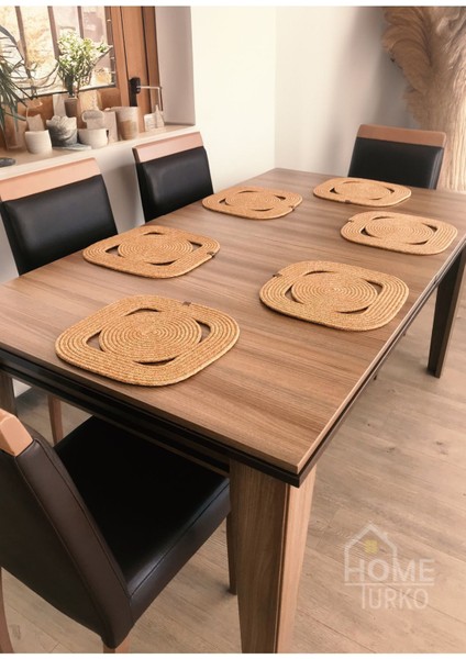 Haki Jüt ve Hasır Dekoratif Masa Örtüsü ve Tabak Altlığı Takımı