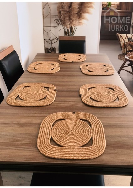 Haki Jüt ve Hasır Dekoratif Masa Örtüsü ve Tabak Altlığı Takımı fiyatları