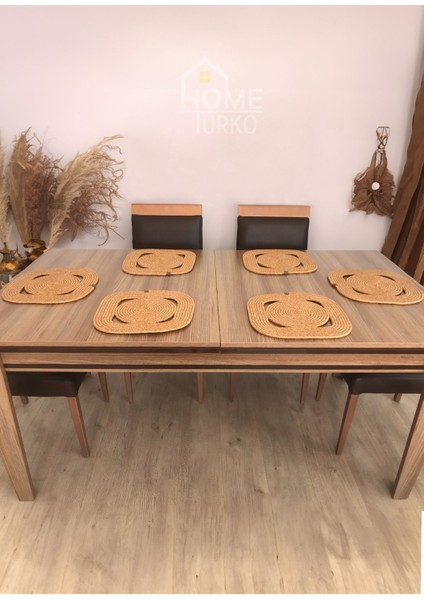 Haki Jüt ve Hasır Dekoratif Masa Örtüsü ve Tabak Altlığı Takımı modelleri