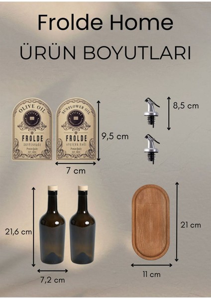 Home Ahşap Stantlı 2'li Amber 500 ml Cam Ayçiçek Yağı Zeytinyağı Şişesi Yağdanlık