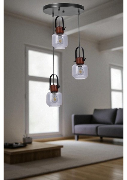 Masal 3 Lü Tepsili Siyah Füme Camlı Sarkıt