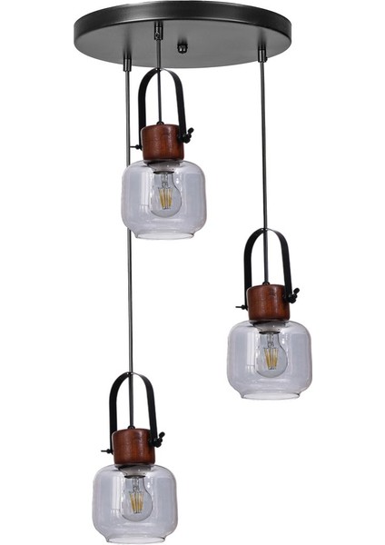 Masal 3 Lü Tepsili Siyah Füme Camlı Sarkıt fiyatları