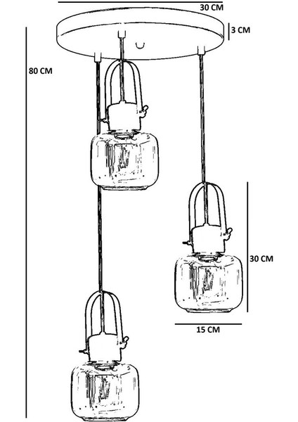Masal 3 Lü Tepsili Siyah Füme Camlı Sarkıt fırsatları