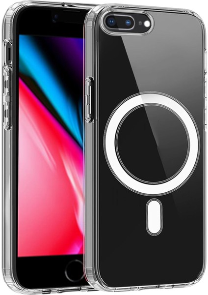 Apple iPhone 8 Plus Kılıf Magsafe Kablosuz Şarj Destekli Şeffaf Silikon Kapak