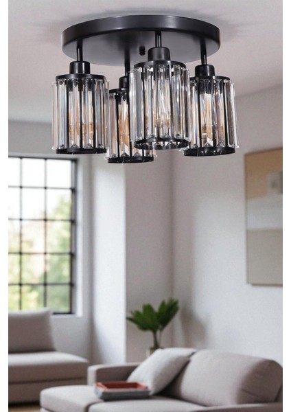 Hugo 4 Lü Tepsili Siyah Plafonyer Avize