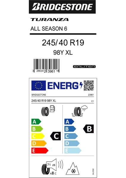 245/40 R19 98Y Xl Turanza All Season 6 Enlıten Oto Yaz Lastiği (Üretim Yılı:2025) fiyatları