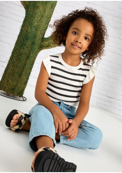 Kız Çocuk Nervürlü Bluz Beyaz 3024