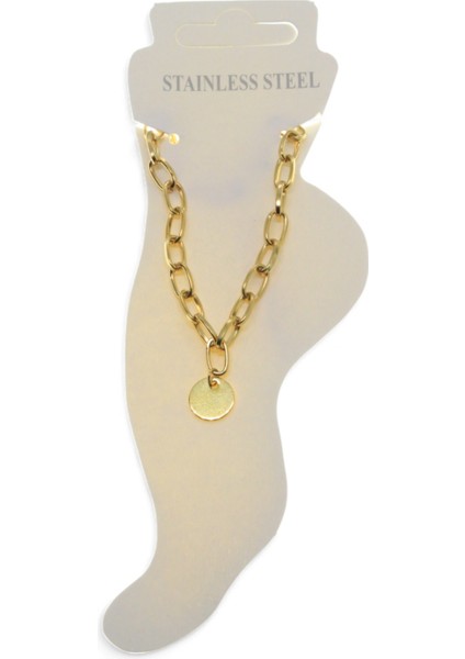 Altın Renk Oval Dikdörtgen Pul Çelik Halhal - 3442 fiyatları