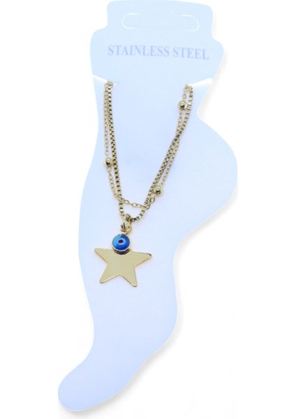 Altın Renk Asansör Top Büyük Yıldız Nazar Göz Çelik Halhal - 3473