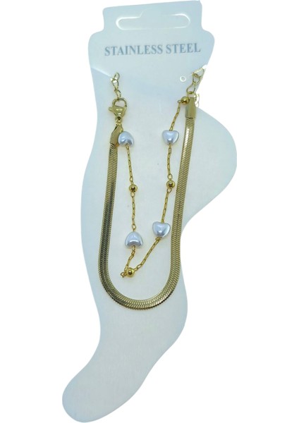 Altın Renk Italyan Kalp Top Çelik Halhal - 3495