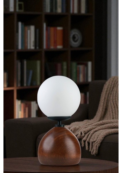 Cameron Ceviz Beyaz Camlı Masa Lambası