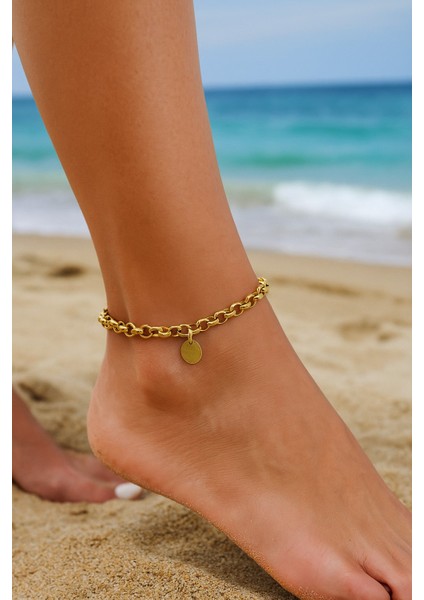 Altın Renk Doc Pul Çelik Halhal - 3448