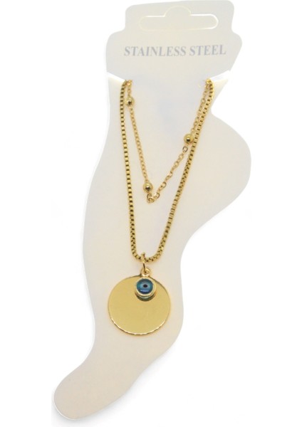 Altın Renk Top Asansör Büyük Pul Nazar Göz Çelik Halhal - 3480