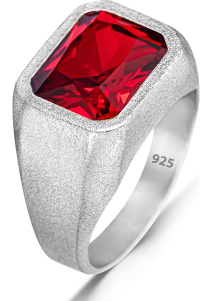 925 Ayar Gümüş Kırmızı Zirkon Taşlı Sade Erkek Yüzük modelleri