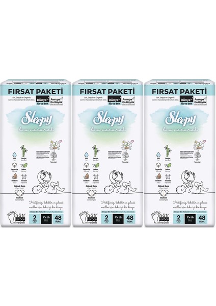 Bebek Bezi Bio Natural Beden: 2 (3- 6kg) Mini 144 Adet Aylık Fırsat Pk