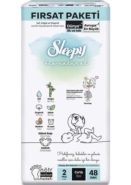 Bebek Bezi Bio Natural Beden: 2 (3- 6kg) Mini 144 Adet Aylık Fırsat Pk fiyatları