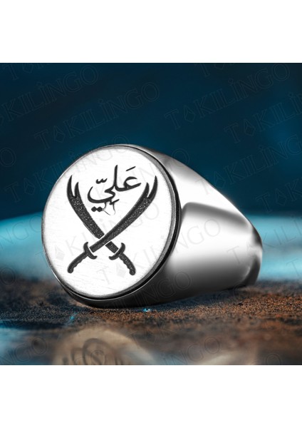 925 Ayar Gümüş Hz.ali Zülfikar Kılıcı Tasarımlı Ya Ali Yazılı Erkek Yüzük
