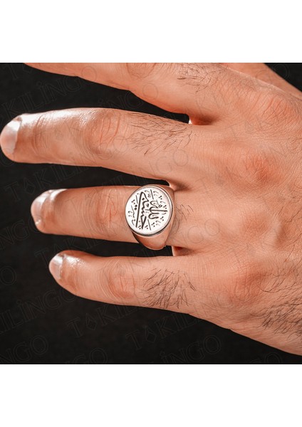 925 Ayar Gümüş Yuvarlak Fekeli Hasbi Allah Yazılı Erkek Yüzük modelleri