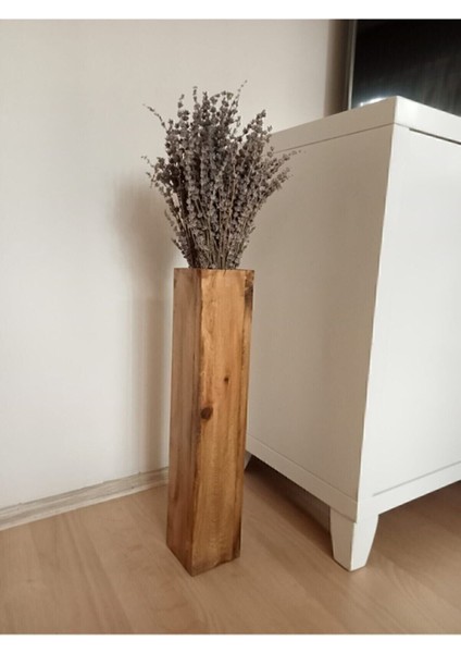 Kahverengi Ahşap Vazo, Pampas ve Yapay Çiçekler, 52 cm Uzun Dekoratif Biblo fiyatları