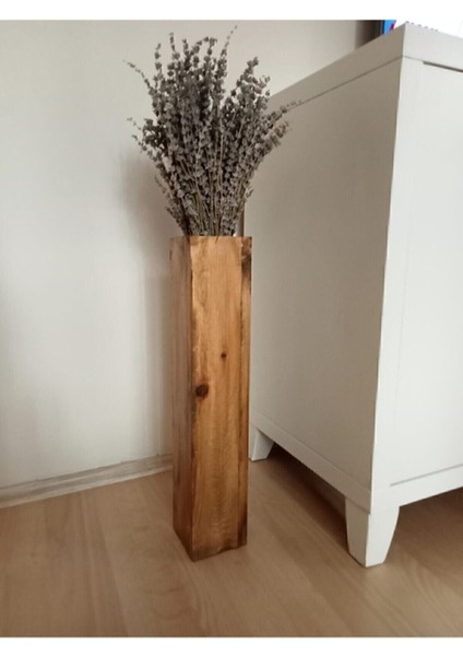 Kahverengi Ahşap Vazo, Pampas ve Yapay Çiçekler, 52 cm Uzun Dekoratif Biblo fırsatları