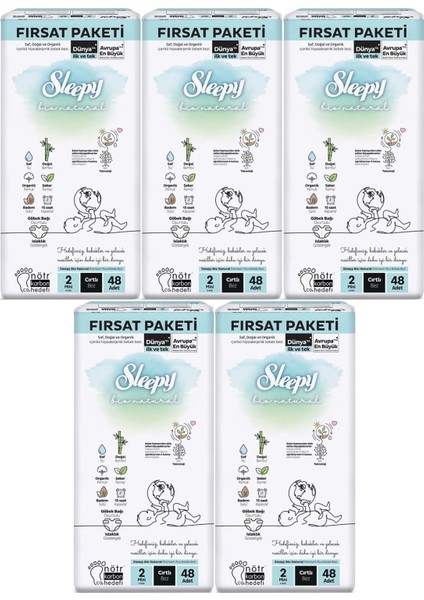 Bebek Bezi Bio Natural Beden: 2 (3- 6kg) Mini 240 Adet Mega Fırsat Pk