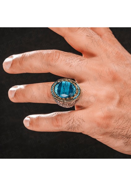 925 Ayar Gümüş Zirkon Taş Üzeri Hasbi Allah Yazılı Usta Işi Erkek Yüzük modelleri