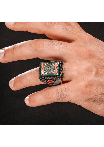 925 Ayar Gümüş Kehribar Taş Üzeri Fatiha Suresi Işlemeli Dualı Usta Işi Erkek Yüzük modelleri