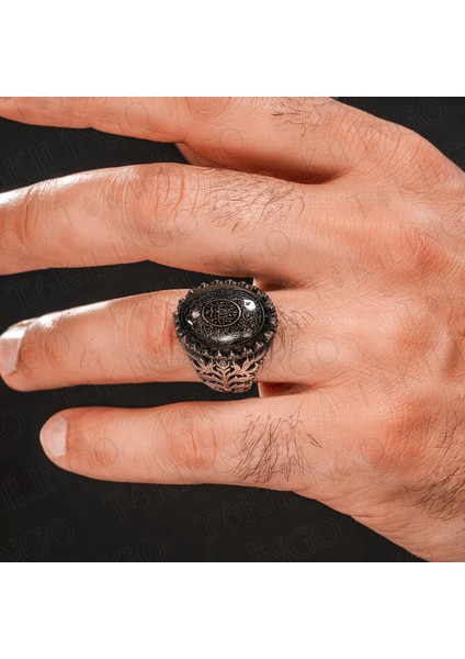 925 Ayar Gümüş Kehribar Taş Üzeri Nazar Duası Işlemeli Erkek Yüzük modelleri