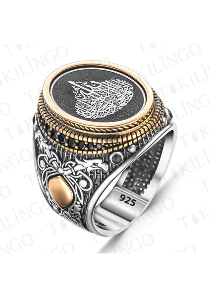 925 Ayar Gümüş Kelime-I Tevhid Yazılı Zirkon Taş Detaylı Dualı Erkek Yüzük fiyatları