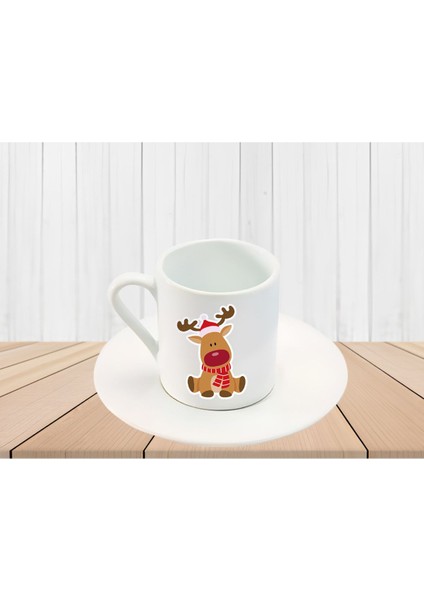 Noel ve Yılbaşı Temalı Geyik Baskılı Türk Kahve Fincanı, Şık ve Özel Tasarım