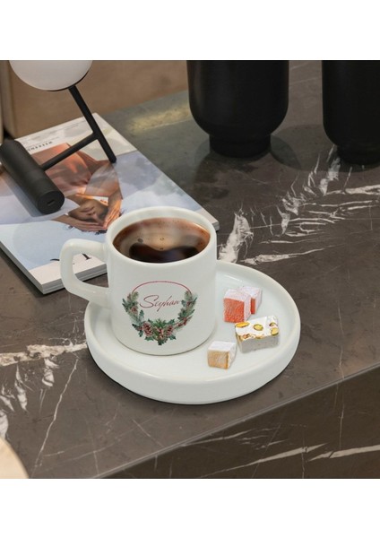 Kişiye Özel Çiçek Desenli Kahve Fincanı ve Tabak Seti, Renkli ve Şık Tasarım fiyatları