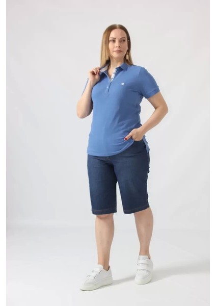 21305 Kısa Kollu Büyük Beden Lacoste Kumas T-Shirt Indigo indirimleri