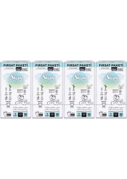 Bebek Bezi Bio Natural Beden: 1 (2- 5kg) Yeni Doğan Newborn 200 Adet Avantaj Fırsat Pk