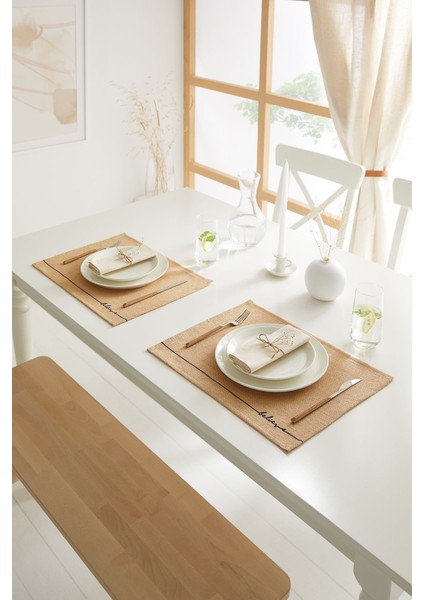 6'lı Jüt Believe Baskılı Sunum Tabak Altlığı, 45X35 Cm, Bej Renkli Set fiyatları