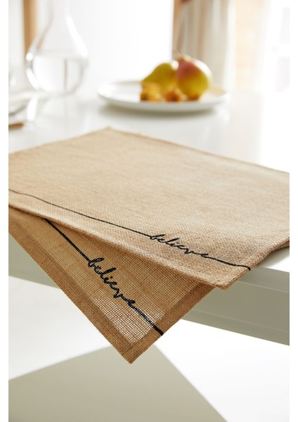 6'lı Jüt Believe Baskılı Sunum Tabak Altlığı, 45X35 Cm, Bej Renkli Set indirimleri