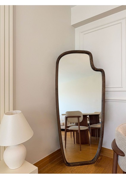 Doğal Ceviz Ahşap Çerçeveli Büyük Ayaklı Boy Aynası 180X80 cm