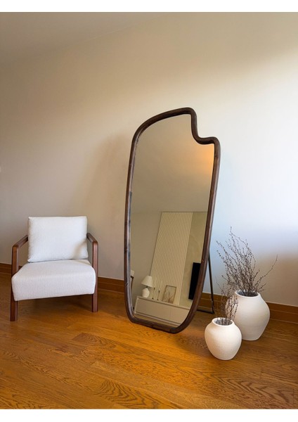 Doğal Ceviz Ahşap Çerçeveli Büyük Ayaklı Boy Aynası 180X80 cm fiyatları