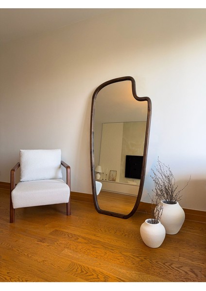 Doğal Ceviz Ahşap Çerçeveli Büyük Ayaklı Boy Aynası 180X80 cm modelleri