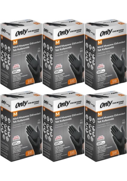 Evo Beyond Glove Nitril Siyah Pudrasız Muayene Eldiveni 600 Lü Set M - Medium - Orta (6PK*100)